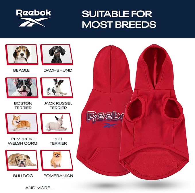 Reebok Dog Hoodie – Fleece Dog Sweater with Leash Hole, Cold Winter Dog Sweatshirt for Small Medium and Large Dogs, Premium Dog Fall Sweater Pullover Hoodie, Cozy Warm Perfect Dog Christmas Outfit