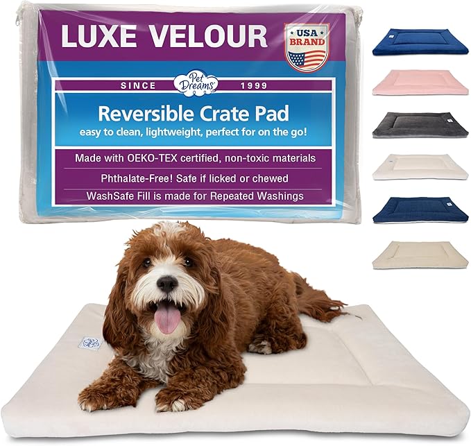 Pet Dreams Dog Crate Pad - Washable Kennel Mat, Crate Pads for Dog Cages, Non-Toxic, Flat Indoor Cat Bed, Fits iCrate 18, 24, 30, 36, 42, 48 Inches (Ivory, Small, 24")