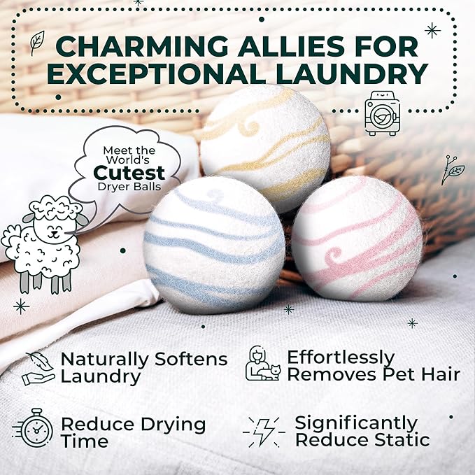 No More Dryer Sheets - Wool Dryer Balls - XL 6-Pack - Eco Dryer Balls - Dryer Balls Laundry Reusable - Softens Laundry Naturally - Reduces Drying Time & Static - with Storage Bag