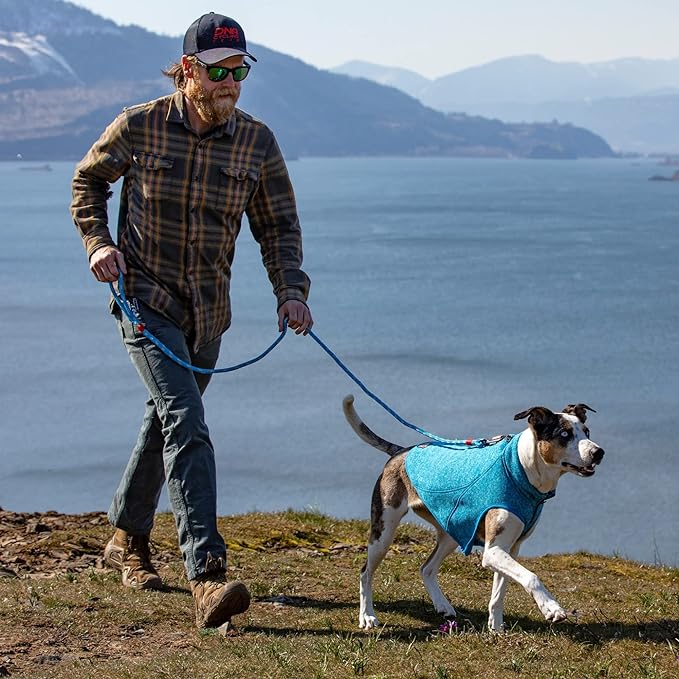 Kurgo Core Dog Sweater, Knit Dog Sweater with Fleece Lining, Cold Weather Pet Jacket, Zipper Opening for Harness, Adjustable Neck, Year-Round Sweater for Small Dogs (Heather Blue, Small)