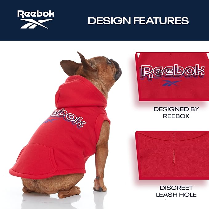 Reebok Dog Hoodie – Fleece Dog Sweater with Leash Hole, Cold Winter Dog Sweatshirt for Small Medium and Large Dogs, Premium Dog Fall Sweater Pullover Hoodie, Cozy Warm Perfect Dog Christmas Outfit