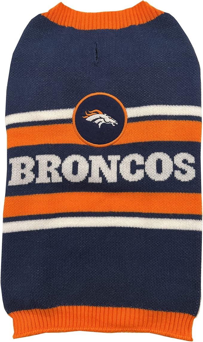 NFL Denver Broncos Dog Sweater, Size Medium. Warm and Cozy Knit Pet Sweater with NFL Team Logo, Best Puppy Sweater for Large and Small Dogs
