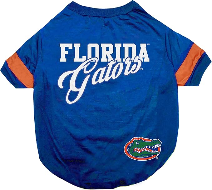 NCAA Florida Gators T-Shirt for Dogs & Cats, Medium. Football/Basketball Dog Shirt for College NCAA Team Fans. New & Updated Fashionable Stripe Design, Durable & Cute Sports PET TEE Shirt Outfit