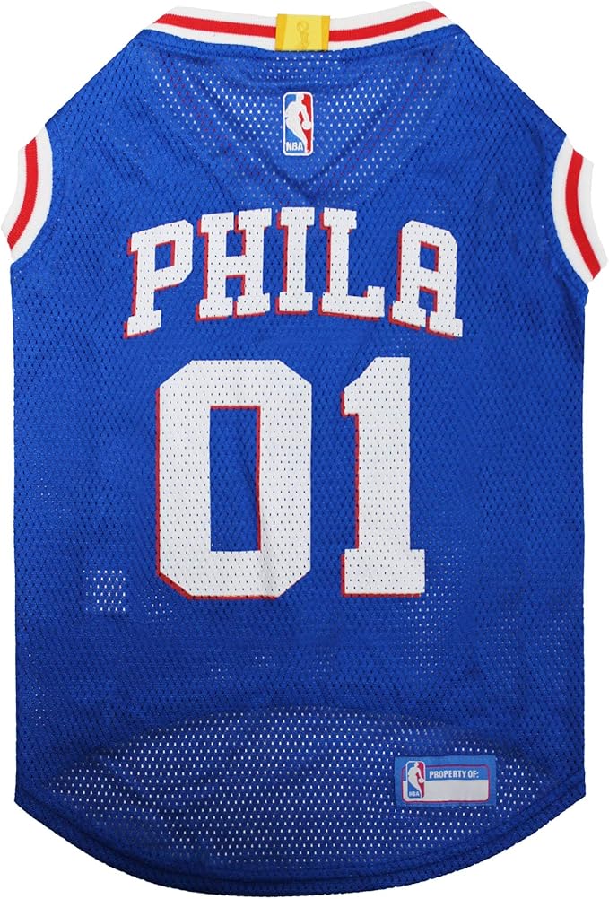 Pets First NBA PHILADELPHIA 76ERS DOG Jersey, Medium - Tank Top Basketball Pet Jersey (76R-4047-MD)