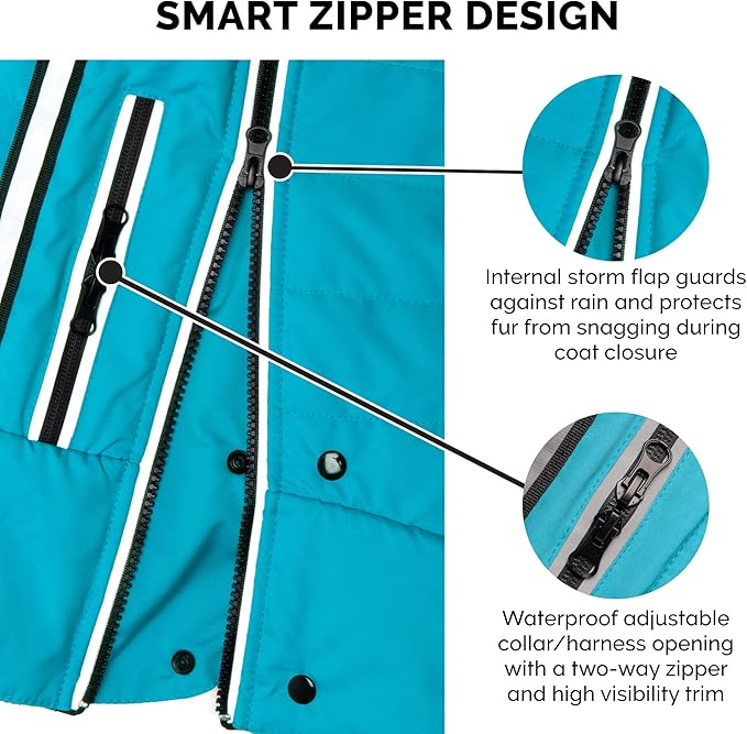 Furhaven Water-Repellent XS Dog Coat, Washable w/ Leash Access & Stretch Fabric - Pro-Fit Active Jacket - Aquamarine, Extra Small