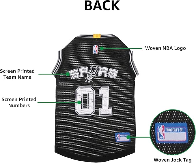 NBA SAN ANTONIO SPURS DOG Jersey, X-Large - Tank Top Basketball Pet Jersey