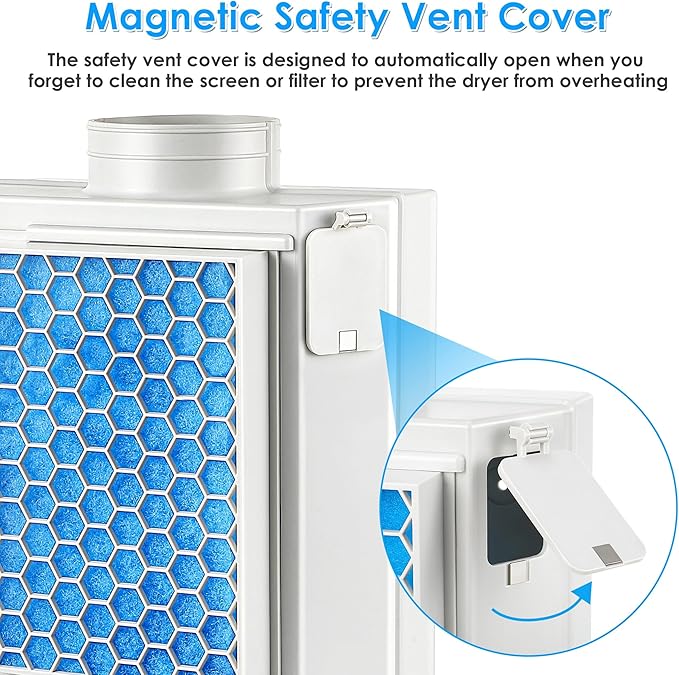 Dreyoo 3 in 1 Dryer Vent Kit for Indoor, Stainless Steel Screen Filter, 7.8 ft Vent Hose and 6 Pieces Polyester Filters, with Water Drawer System for Electric Ventless Dryer(Blue)