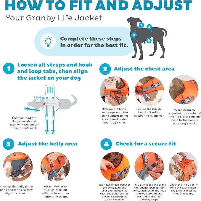 Outward Hound Granby Splash Dog Life Jacket, High-Buoyancy Dog Life Vest for Swimming, Boating, and Water Safety, XS, Orange