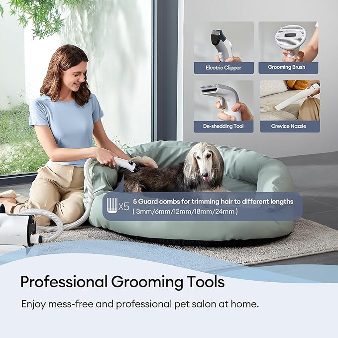 Ultenic P30 Combo Dog Grooming Vacuum Kit, Pet Hair Vacuum & Dryer 3-in-1 for Dogs Cats, Dog Vacuum Brush for Shedding Grooming, Suitable for Thick Short Long Pet Hair