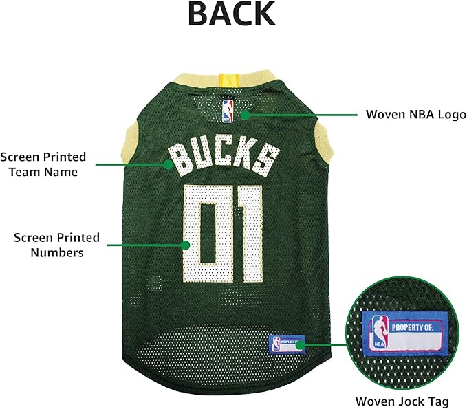 Pets First NBA MILWAUKEE BUCKS DOG Jersey, X-Large - Tank Top Basketball Pet Jersey