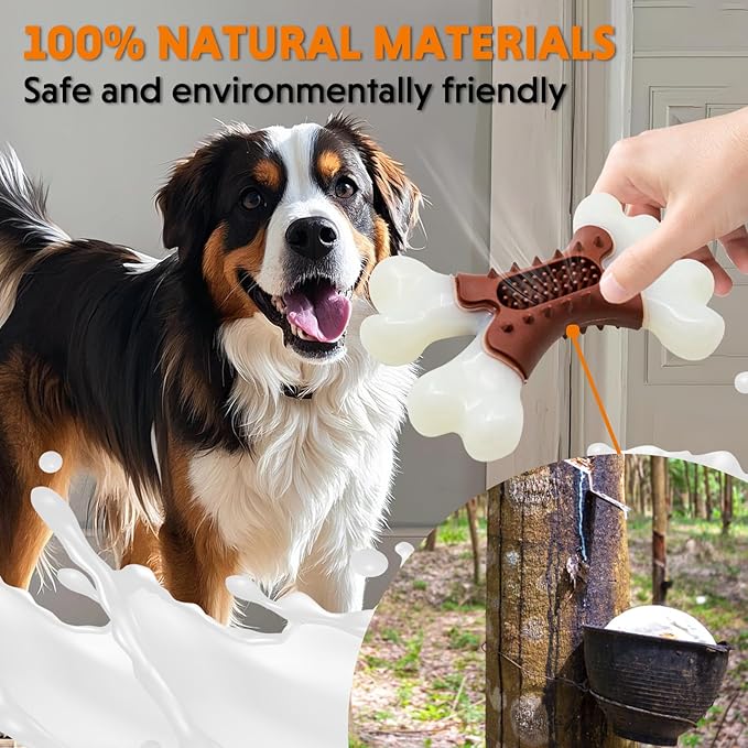 LaRoo Dog Chew Toys for Aggressive Chewers,Indestructible Nylon Bones Toy for Medium and Large Breed to Keep Them Busy,Dental Care Teething Relief,Meat Flavor (Brown)