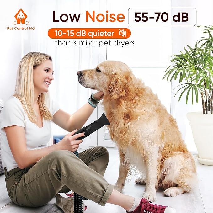 High-Velocity Dog Dryer for Grooming - Quiet Pet Hair Blow Dryer with Heater, 4 Nozzles & Adjustable Speed - Professional Dog Blower for Large Dogs, Thick Coats & Deshedding