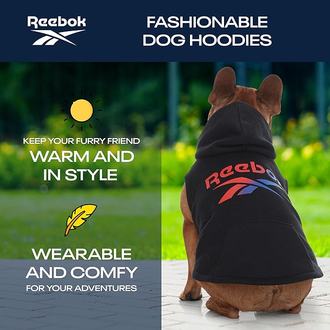 Reebok Dog Hoodie – Fleece Dog Sweater with Leash Hole, Cold Winter Dog Sweatshirt for Small Medium and Large Dogs, Premium Dog Fall Sweater Pullover Hoodie, Cozy Warm Perfect Dog Christmas Outfit