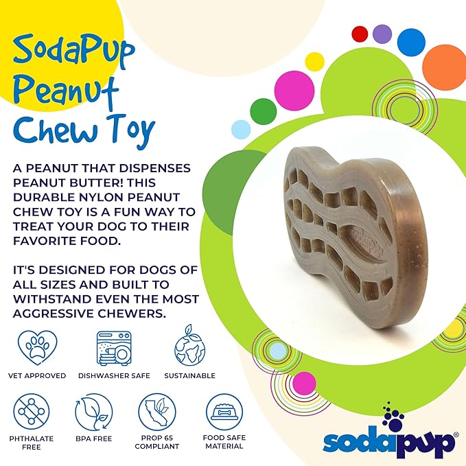 SodaPup Peanut – Durable Dog Chew Toy Made in USA from Non-Toxic, Pet Safe, Food Safe Nylon Material for Mental Stimulation, Clean Teeth, Fresh Breath, Problem Chewing, Calming Nerves & More