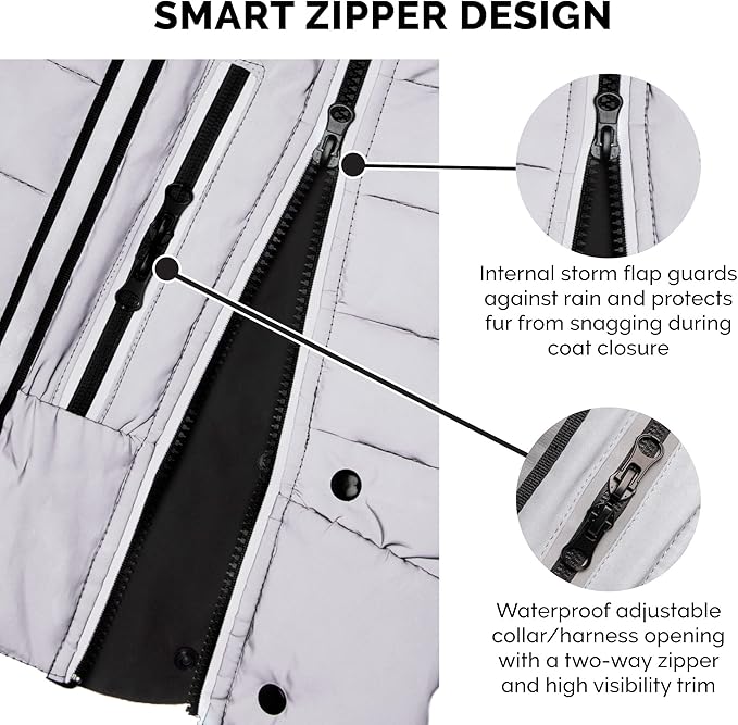 Furhaven Water-Repellent XL Dog Coat, Washable & Reflective w/ Leash Access & Stretch Fabric - Pro-Fit Active Jacket - Chrome, Extra Large