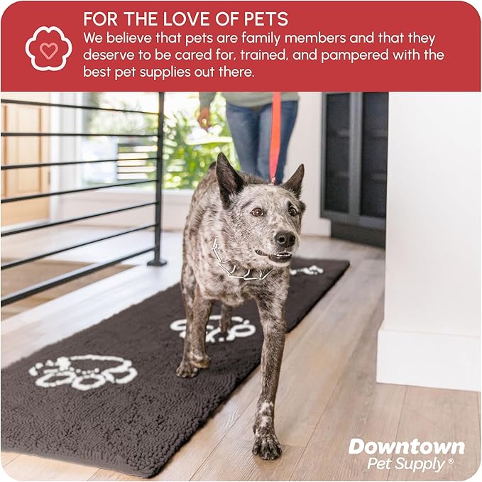 My Doggy Place Microfiber Dog Mat for Muddy Paws, 8' x 2' Ash with Paw Print - Non-Slip, Absorbent and Quick-Drying Dog Paw Cleaning Mat, Washer and Dryer Safe - Hallway Runner