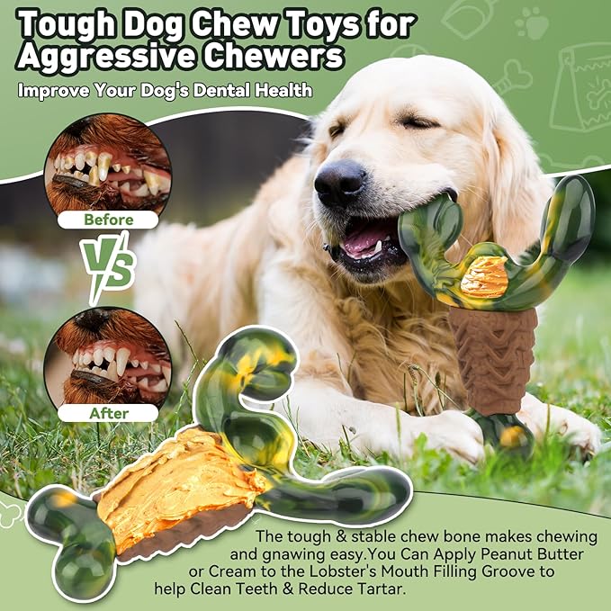 Squeaky Dog Toys for Aggressive Chewers for Large Dogs, Interactive Dog Chew Toy to Keep Them Busy, Indestructible Squeaky Dog Toys, Tough Toy for Medium/Large Dogs (Green)