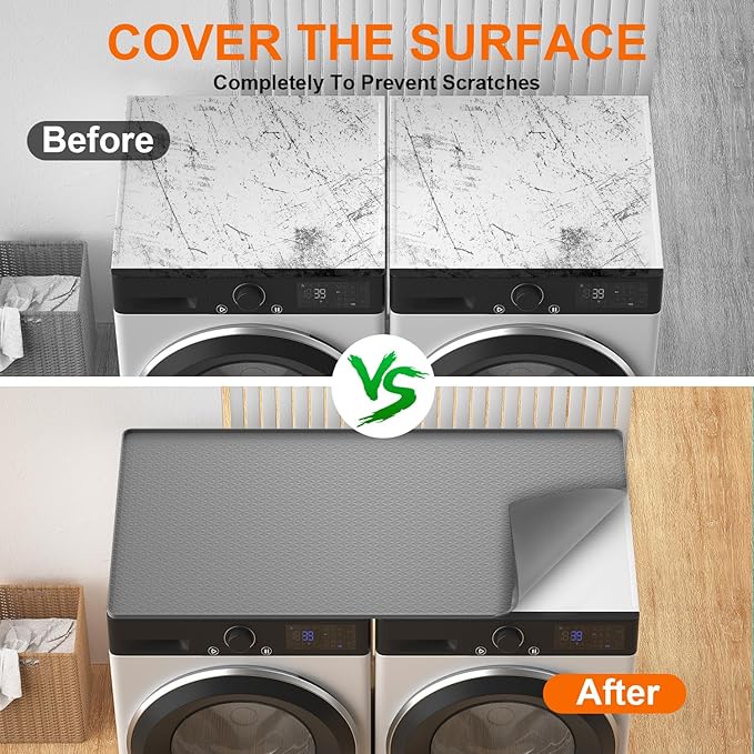 Washer Dryer Countertop Protect Mat, Washer and Dryer Covers for the Top 54" x 27.5" Silicone Washer Dryer Top Cover Protector Mat, Non-slid Waterproof for Laundry Room Organization and Storage