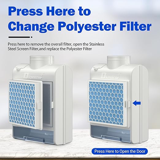 3-in-1 Indoor Dryer Vent Kit for Electric Dryer, Dryer Vent Box with 10 Pieces Polyester Filters, Stainless Steel Screen Filter and Water Drawer System for Protect Home Air Quality, White