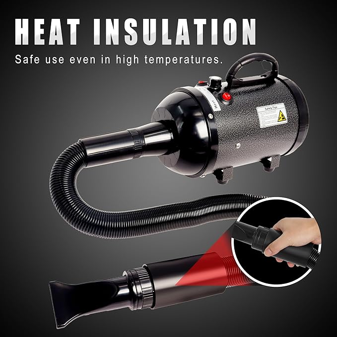 Dog Hair Dryer High Velocity Professional Dog Blow Dryer with Adjustable Speed Dog Pet Grooming Dryer Blower with 4 Nozzle 2 Blow Temperature(Black)