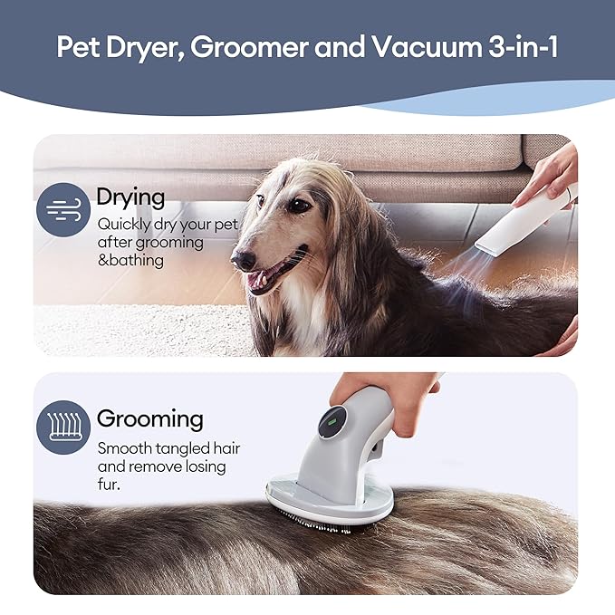 Ultenic P30 Combo Dog Grooming Vacuum Kit, Pet Hair Vacuum & Dryer 3-in-1 for Dogs Cats, Dog Vacuum Brush for Shedding Grooming, Suitable for Thick Short Long Pet Hair