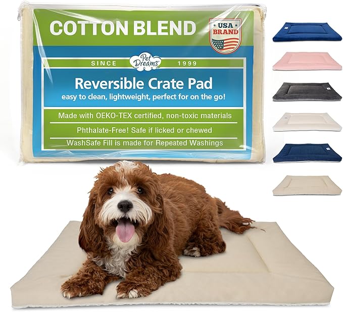 Pet Dreams Dog Crate Pad - Washable Kennel Mat, Crate Pads for Dog Cages, Non-Toxic, Flat Indoor Cat Bed, Fits iCrate 18, 24, 30, 36, 42, 48 Inches (Khaki, XX Large, 48")