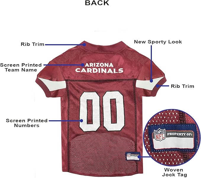 Pets First NFL Arizona Cardinals Dog Jersey, Size X-Small. Best Football Jersey Costume for Dogs & Cats