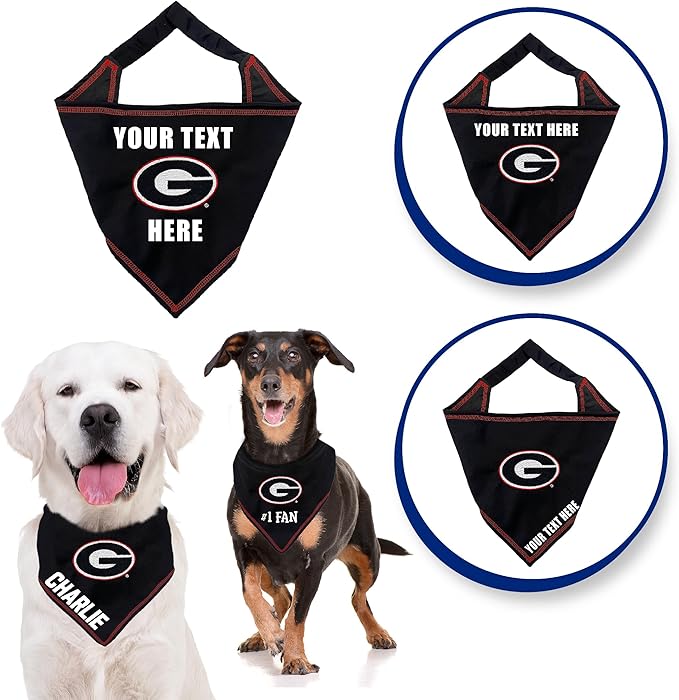 NCAA Georgia Bulldogs Personalized Tie Bandana for Dogs & Cats, Size Small/Medium. Custom Dog Cat Scarf Bib for Pet. Ultimate Game-Day & Party Customizable Bandana