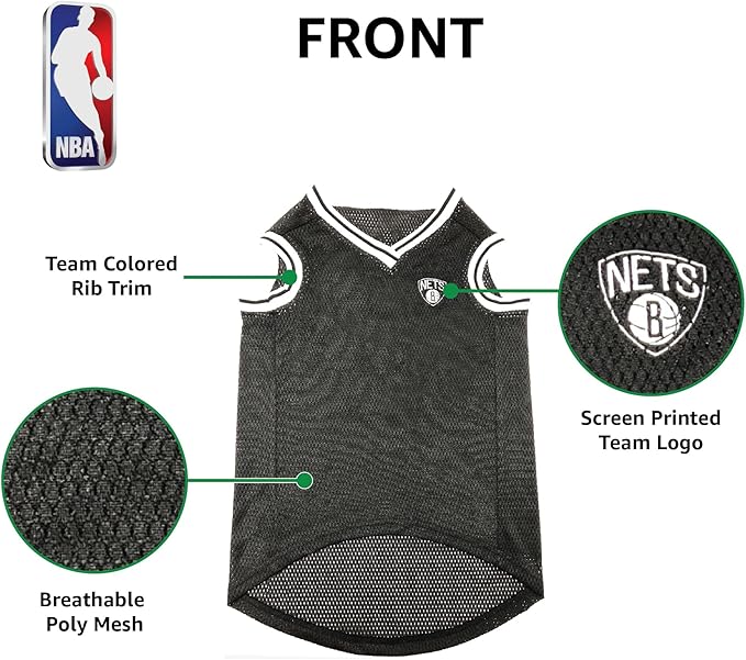 NBA PET Jersey Brooklyn NETS Basketball Dog Jersey, Medium. Best Licensed Basketball Jersey for The Real Four-Legged Fan!