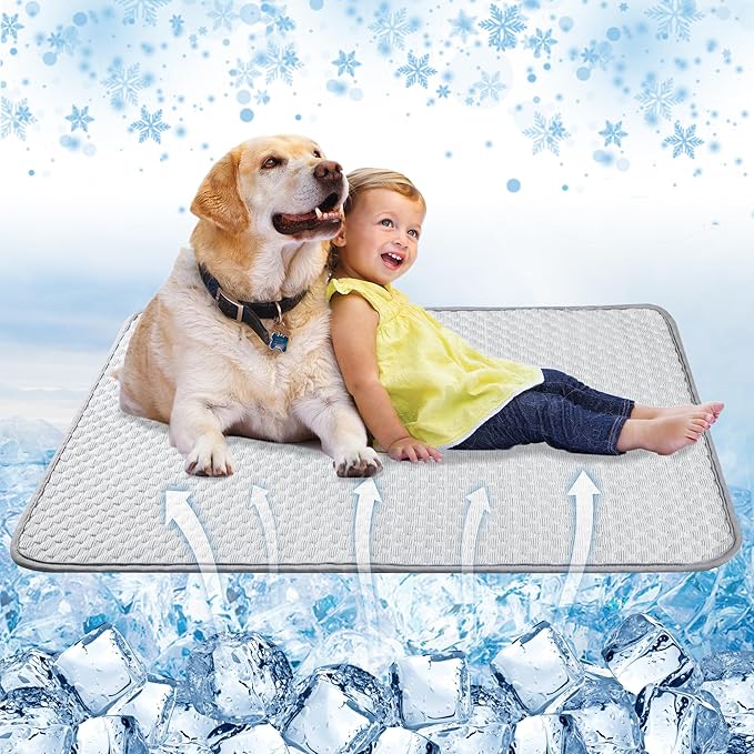 Leekalos Dog Cooling Mat,Pet Cooling Pads for Dogs Blanket,Summer Cooling Bed for Cats Blanket,Portable Pet Cooling Cushion for Home & Outdoor,Keep Cooling for Pets (New Grey, Large(40"x55"))