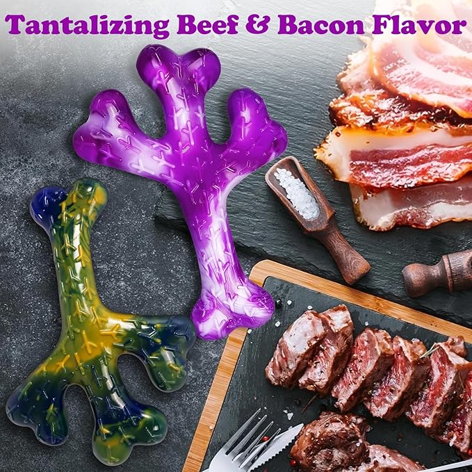 Dog Toys for Aggressive Chewers, 2 Pack Tough Dogs Chew Toys Aggressive Chewers Beef Bacon Flavor, Indestructible Dog Toy for Aggressive Chewers Gift
