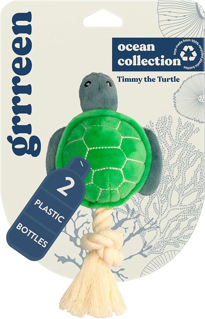 Ocean Collection Dog Toys | Small Sized Timmy The Turtle | Cute, Durable, & Sustainable Plush Chew Toys for Dogs up to 25 lbs | Eco Friendly & 100% Recycled Materials