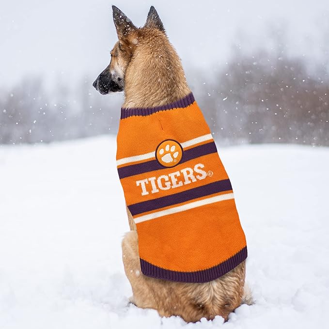 NCAA Clemson Tigers Dog Sweater, Size Medium. Warm and Cozy Knit Pet Sweater with NCAA Team Logo, Best Puppy Sweater for Large and Small Dogs