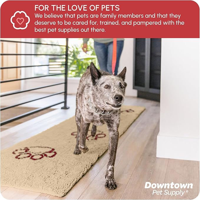 My Doggy Place Microfiber Dog Mat for Muddy Paws, 8' x 2' Oatmeal with Paw Print - Non-Slip, Absorbent and Quick-Drying Dog Paw Cleaning Mat, Washer and Dryer Safe - Hallway Runner