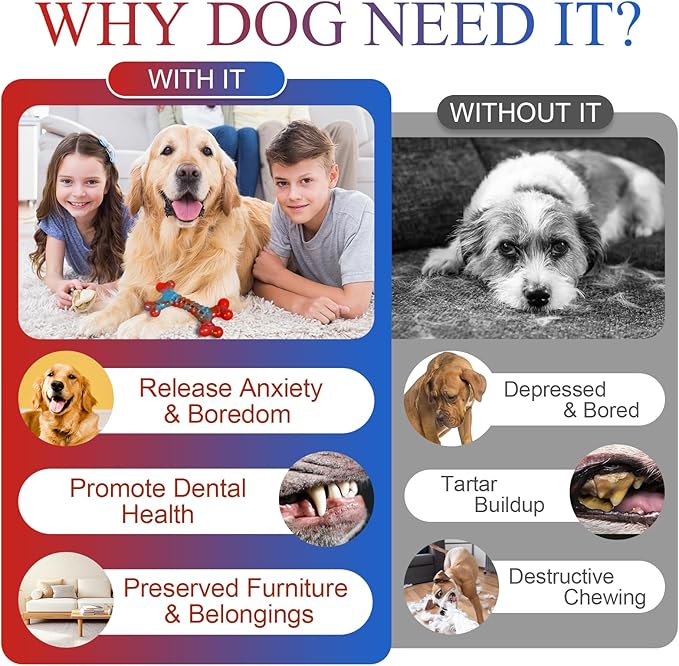 Tough Dog Toys for Aggressive Chewers, Indestructible Dog Chewers for Medium Large Breeds, Dogs Chew Toys Bone, Dogs Toys to Keep Them Busy, Boredom Toy for Large Breed, Bacon Flavor