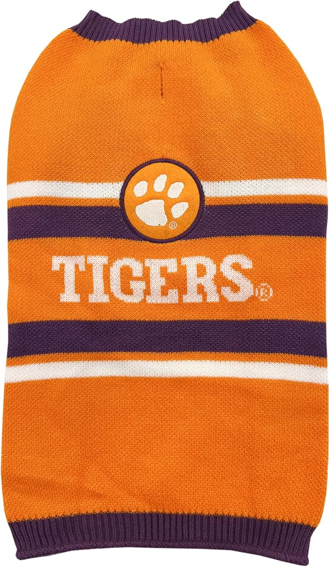 NCAA Clemson Tigers Dog Sweater, Size Medium. Warm and Cozy Knit Pet Sweater with NCAA Team Logo, Best Puppy Sweater for Large and Small Dogs