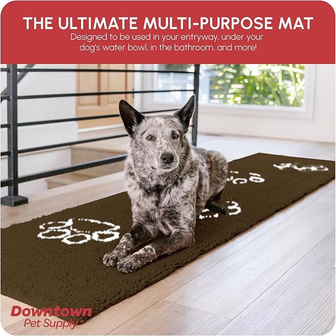 My Doggy Place Microfiber Dog Mat for Muddy Paws, 8' x 2' Brown with Paw Print - Non-Slip, Absorbent and Quick-Drying Dog Paw Cleaning Mat, Washer and Dryer Safe - Hallway Runner
