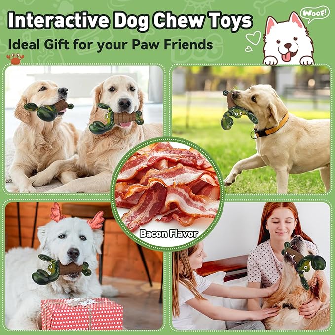 Squeaky Dog Toys for Aggressive Chewers for Large Dogs, Interactive Dog Chew Toy to Keep Them Busy, Indestructible Squeaky Dog Toys, Tough Toy for Medium/Large Dogs (Green)