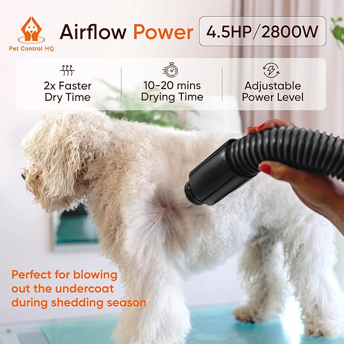 High-Velocity Dog Dryer for Grooming - Quiet Pet Hair Blow Dryer with Heater, 4 Nozzles & Adjustable Speed - Professional Dog Blower for Large Dogs, Thick Coats & Deshedding