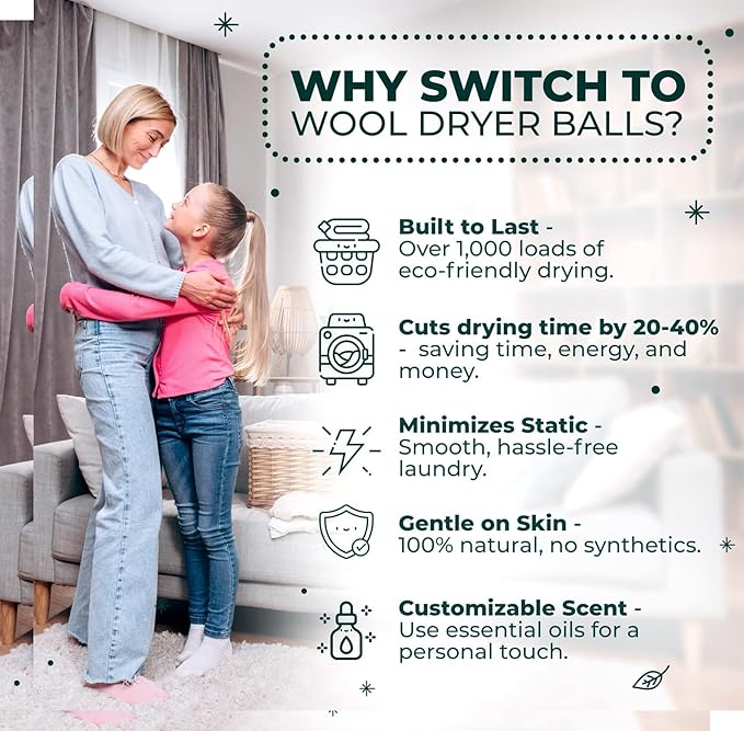 No More Dryer Sheets - Wool Dryer Balls - XL 6-Pack - Eco Dryer Balls - Dryer Balls Laundry Reusable - Softens Laundry Naturally - Reduces Drying Time & Static - with Storage Bag