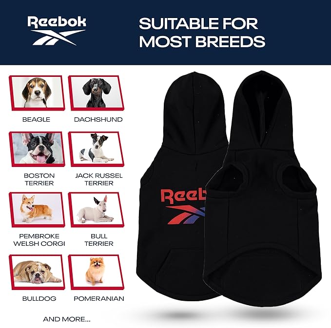 Reebok Dog Hoodie – Fleece Dog Sweater with Leash Hole, Cold Winter Dog Sweatshirt for Small Medium and Large Dogs, Premium Dog Fall Sweater Pullover Hoodie, Cozy Warm Perfect Dog Christmas Outfit