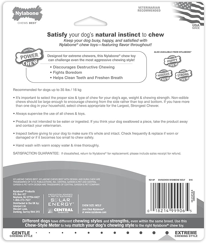 Nylabone Original Wishbone Power Chew Toy for Dogs, Dog Toys for Aggressive Chewers, Original Flavor, Medium - Up to 35 lbs, 1 Count