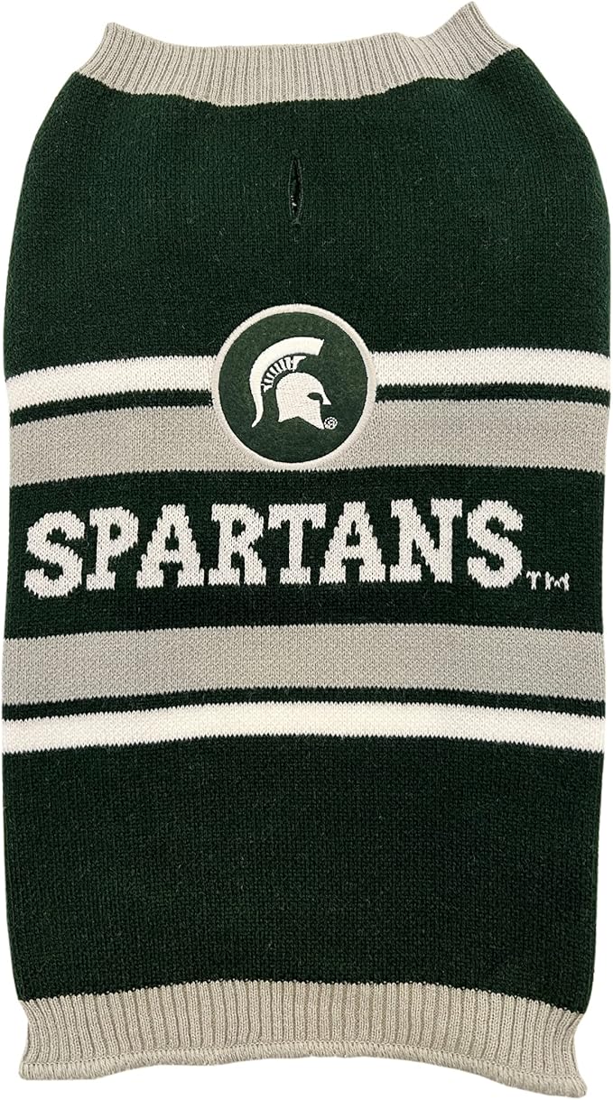 Pets First NCAA Michigan State Spartans Dog Sweater, Size Extra Small. Warm and Cozy Knit Pet Sweater with NCAA Team Logo, Best Puppy Sweater for Large and Small Dogs, Team Color (MS-4179-XS)