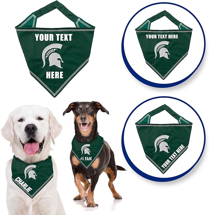 NCAA Michigan State Spartans Personalized Tie Bandana for Dogs & Cats, Size Large/X-Large. Custom Cat Dog Bandana Bib for Pets. Ultimate Game-Day & Party Customizable Scarf