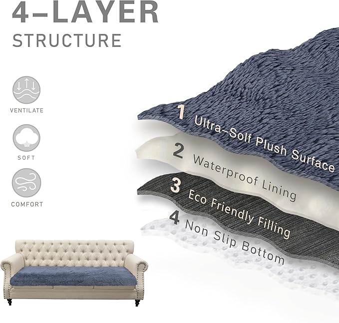 Waterproof Dog Bed Cover, Soft Plush Pet Blanket with Anti-Slip Back for Bed Couch Sofa, Furniture Protector for Small, Medium and Large Dogs and Cats (Noble Grey, 30"x80")