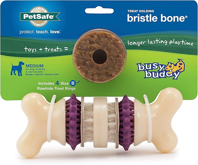 PetSafe® Busy Buddy® Bristle Bone®, Medium, Helps Keep Your Dog's Teeth Clean, Long-Lasting Playtime