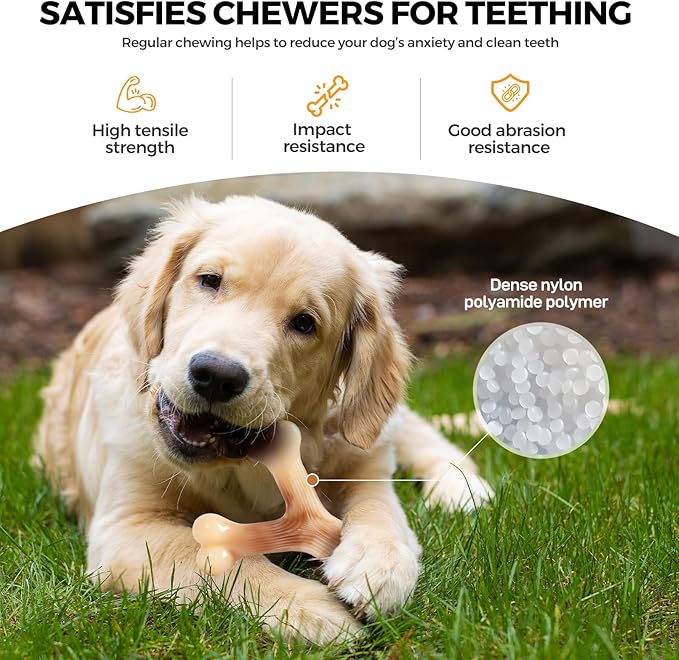 Dog Chew Bones for Aggressive Chewers, 3 Pcs Tough Nylon Chew Toys for Small, Medium and Large Dogs, Interactive Durable Toys for Teeth Cleaning and Anxiety Relief, Ideal for 18 to 60 lbs