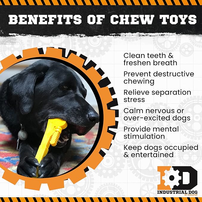SodaPup Industrial Dog Pipe Wrench – Durable Dog Chew Toy Made in USA from Non-Toxic, Pet Safe, Food Safe Nylon Material for Mental Stimulation, Clean Teeth, Fresh Breath, Problem Chewing, & More