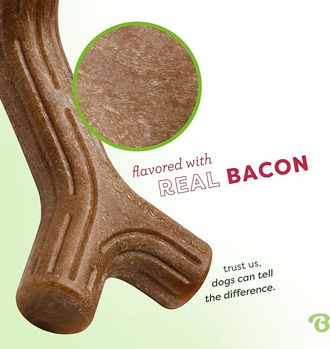 Benebone Bacon Stick Durable Dog Chew Toy for Aggressive Chewers, Real Bacon, Made in USA, Medium