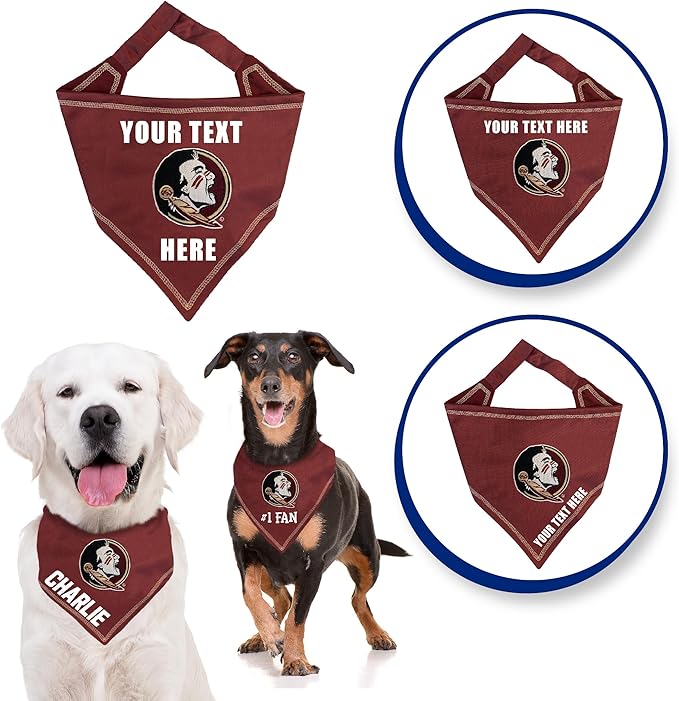 NCAA Florida State Seminoles Personalized Tie Bandana for Dogs & Cats, Size Small/Medium. Custom Dog Bandana Scarf Bib for Pet Cat Dog. The Ultimate Game-Day & Party Customizable Bandana